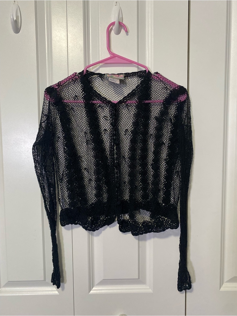 Vintage April Cornell Sheer Cotton Crochet Button-Front Cardigan